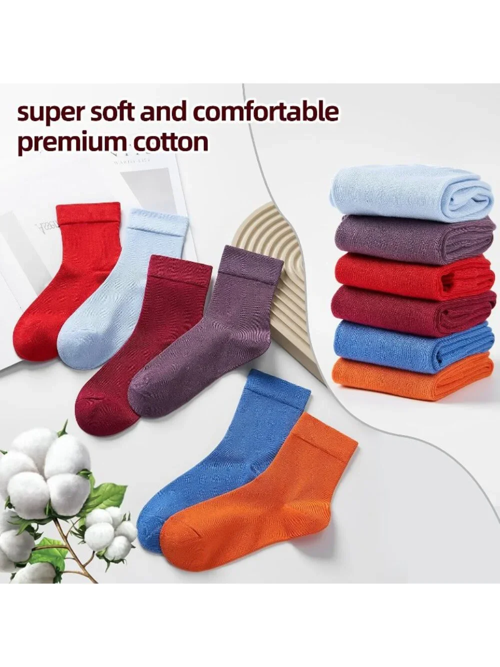 🧦Women's Bright Colour 6 Pairs Thin Above Ankle Socks Cotton Crew Socks